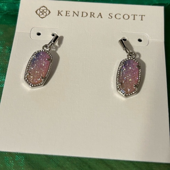 Kendra Scott Lee Earrings Silver Pink Watercolor Drusy NWT - Picture 2 of 6